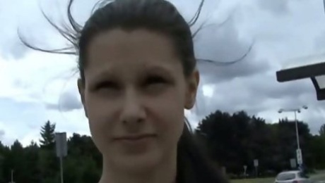 Street Czech slut Iveta gives good blowjob with closed eyes