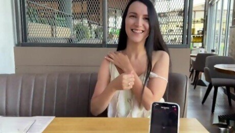 Eva cumming hard in public restaurant thru with Lovense Ferri remote controlled vibrator