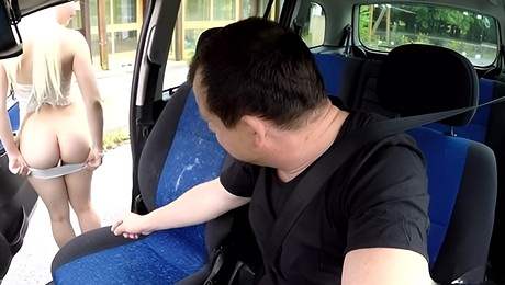 Awesome amateur blonde hottie jumps on a driver's big boner